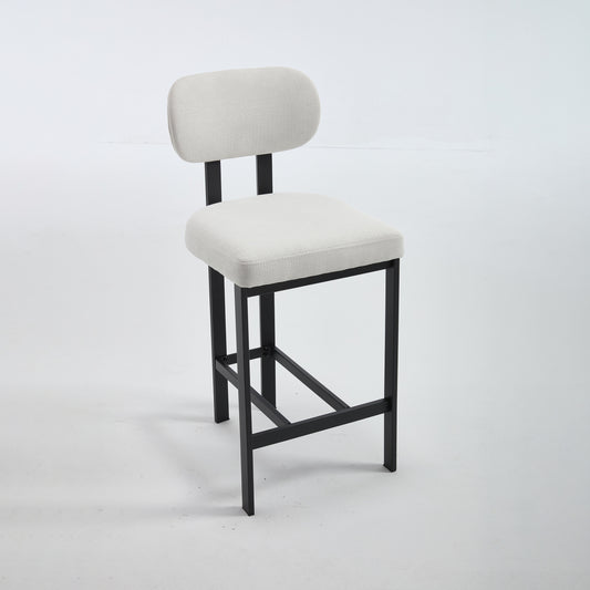 Modern Upholstered Fabric Bar Stools Set of 2, Cream, 26 Inch Counter Height Kitchen Island Chairs with Black Metal Legs