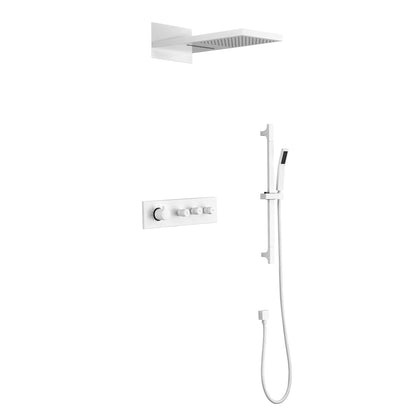 Wall mounted waterfall shower system with hand shower, sliding bar