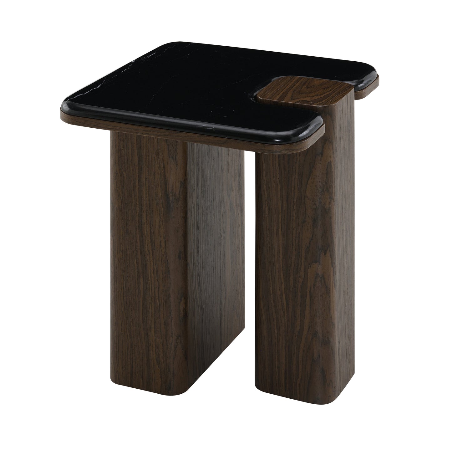 Dark Walnut Marble End Table with Natural Stone Top