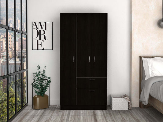 Modern Storage Armoire Wardrobe Cabinet with Drawer and Hanging Rod