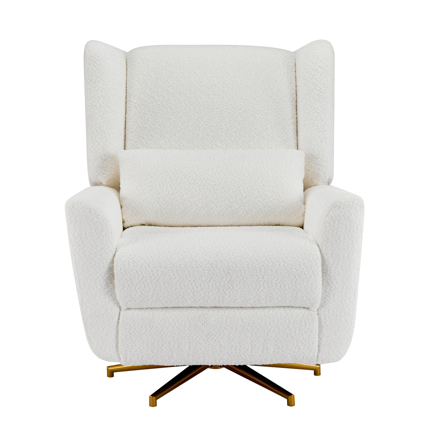 Power Recliner Chair Swivel,Boucle Upholstered 360° Swivel Recliner with gold 5 star base-Beige