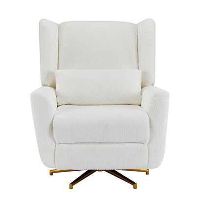 Power Recliner Chair Swivel,Boucle Upholstered 360° Swivel Recliner with gold 5 star base-Beige