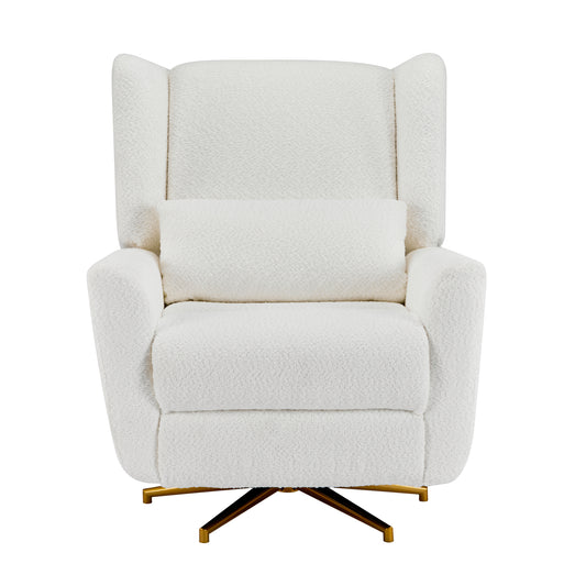 Power Recliner Chair Swivel,Boucle Upholstered 360° Swivel Recliner with gold 5 star base-Beige
