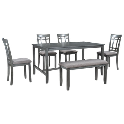 1st Choice 6 Piece Wooden Gray Dining Table Set Farmhouse Rustic Style