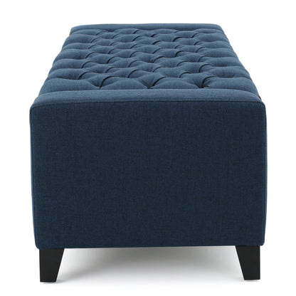 1st Choice Modern Durable Fabric Navy Blue Storage Tufted Top Ottoman