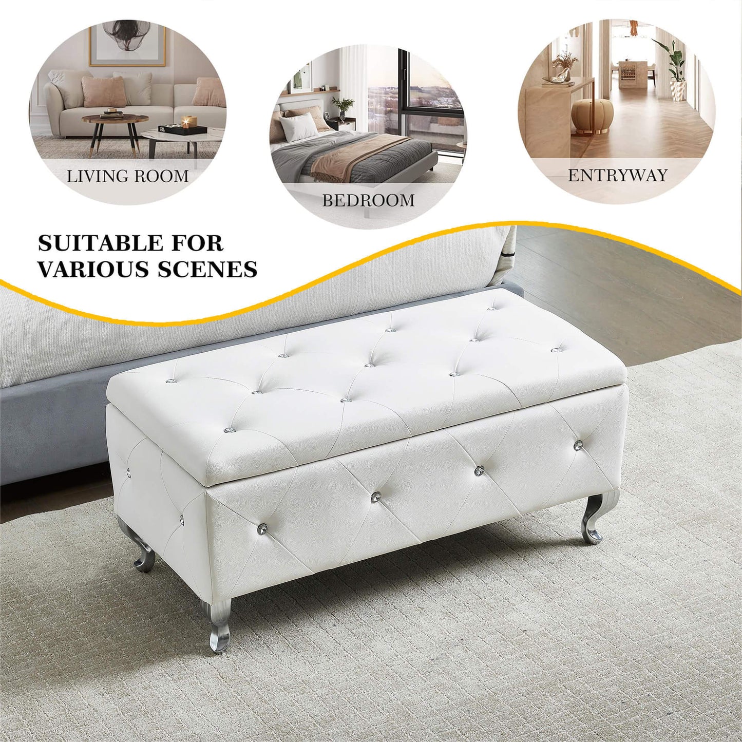 1st Choice Modern Elegant White Storage Bench For Living Room Entryway