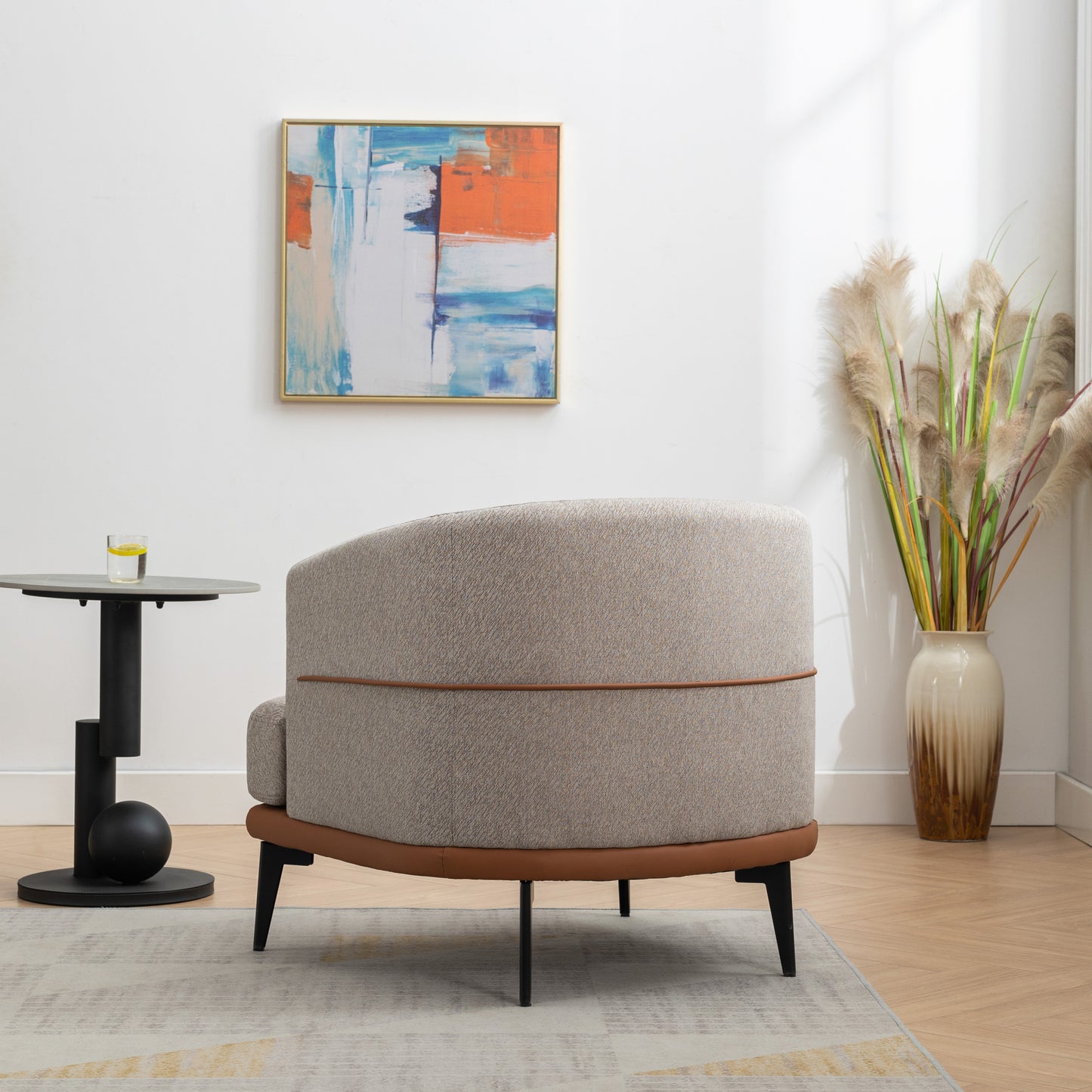 1st Choice Modern Two-tone Upholstered Round Armchair in Burnt Orange