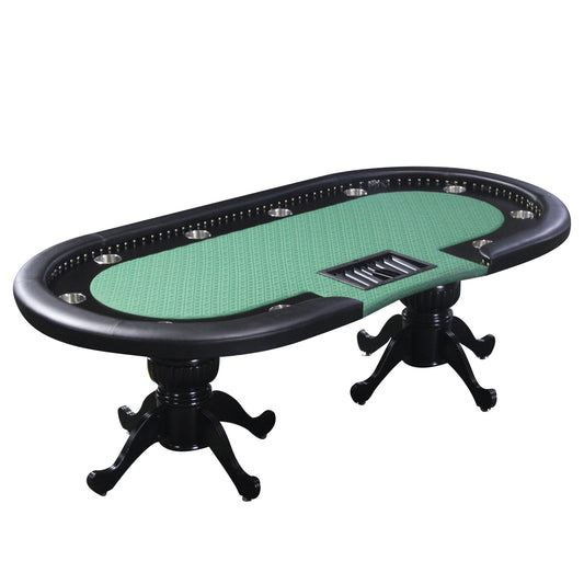 96' Poker Table for 10 Players Casino Game Texas Hold'em Premium Oval with Round Stud Rivet Decorate Waterproof Cloth Chip Tray Cup Holders Green