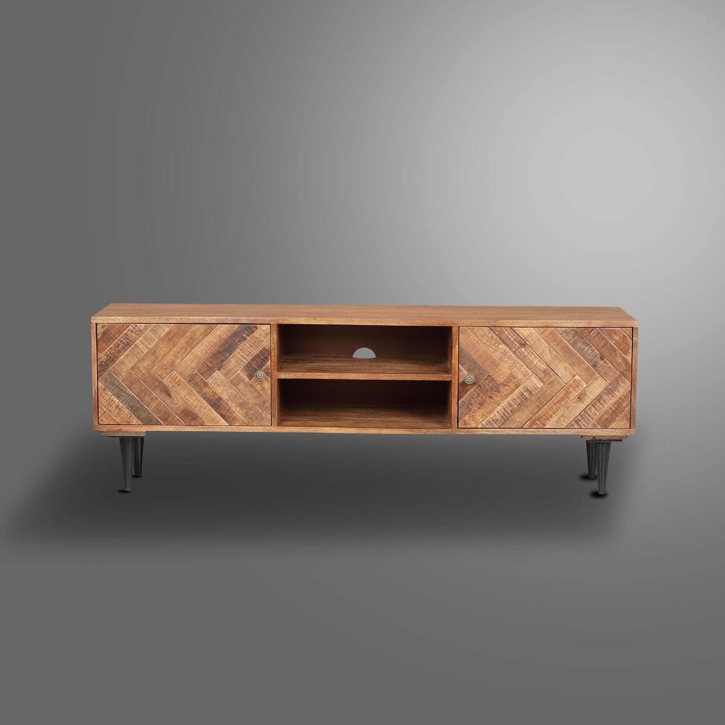 1st Choice TV Cabinet Herringbone with 2 Door Back MDF Metal Leg KD