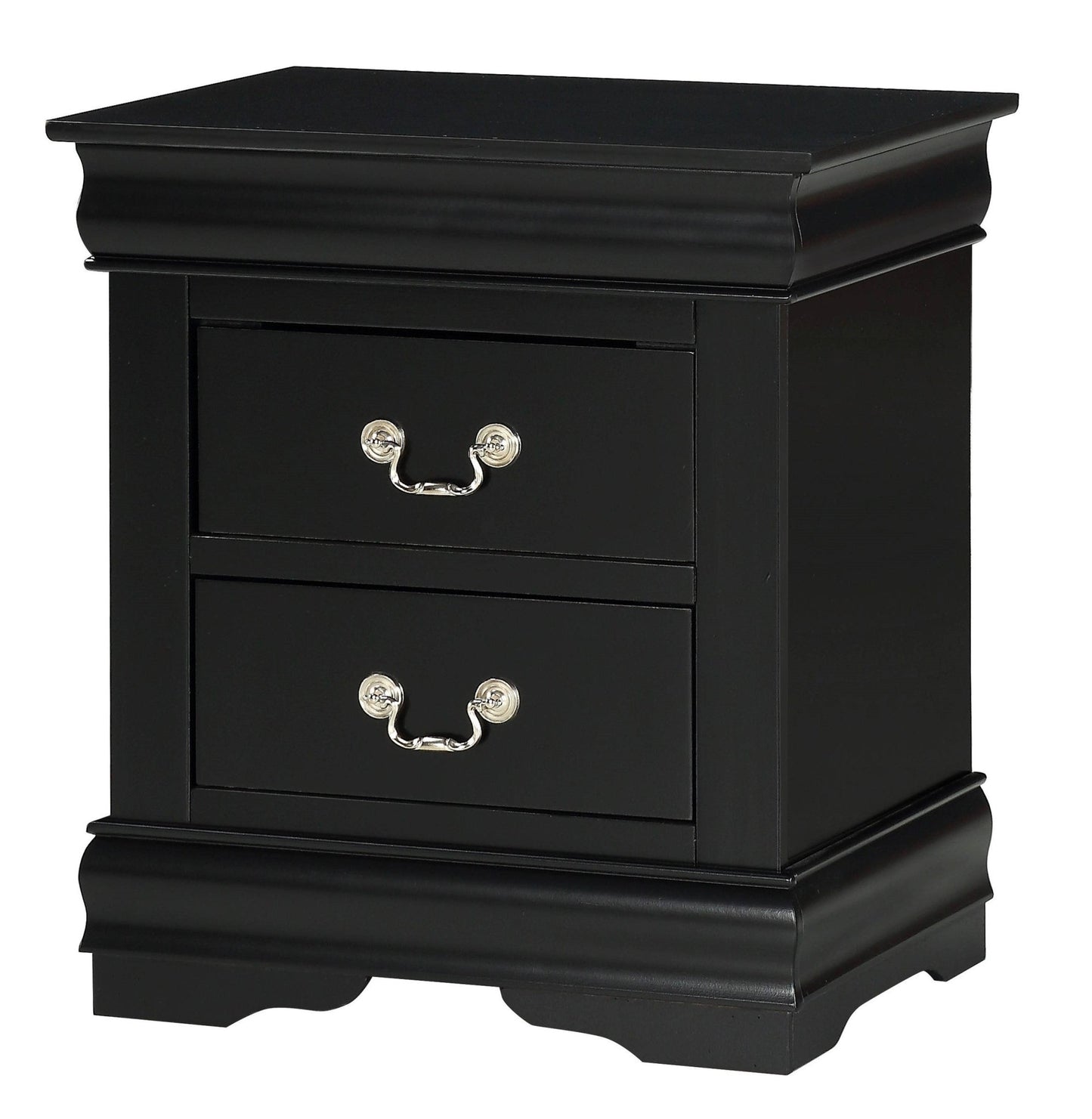 1pc Black Finish Two Drawers Louis Philip Nightstand Solid Wood Contemporary & Simple Style - 1st Choice Furniture Direct