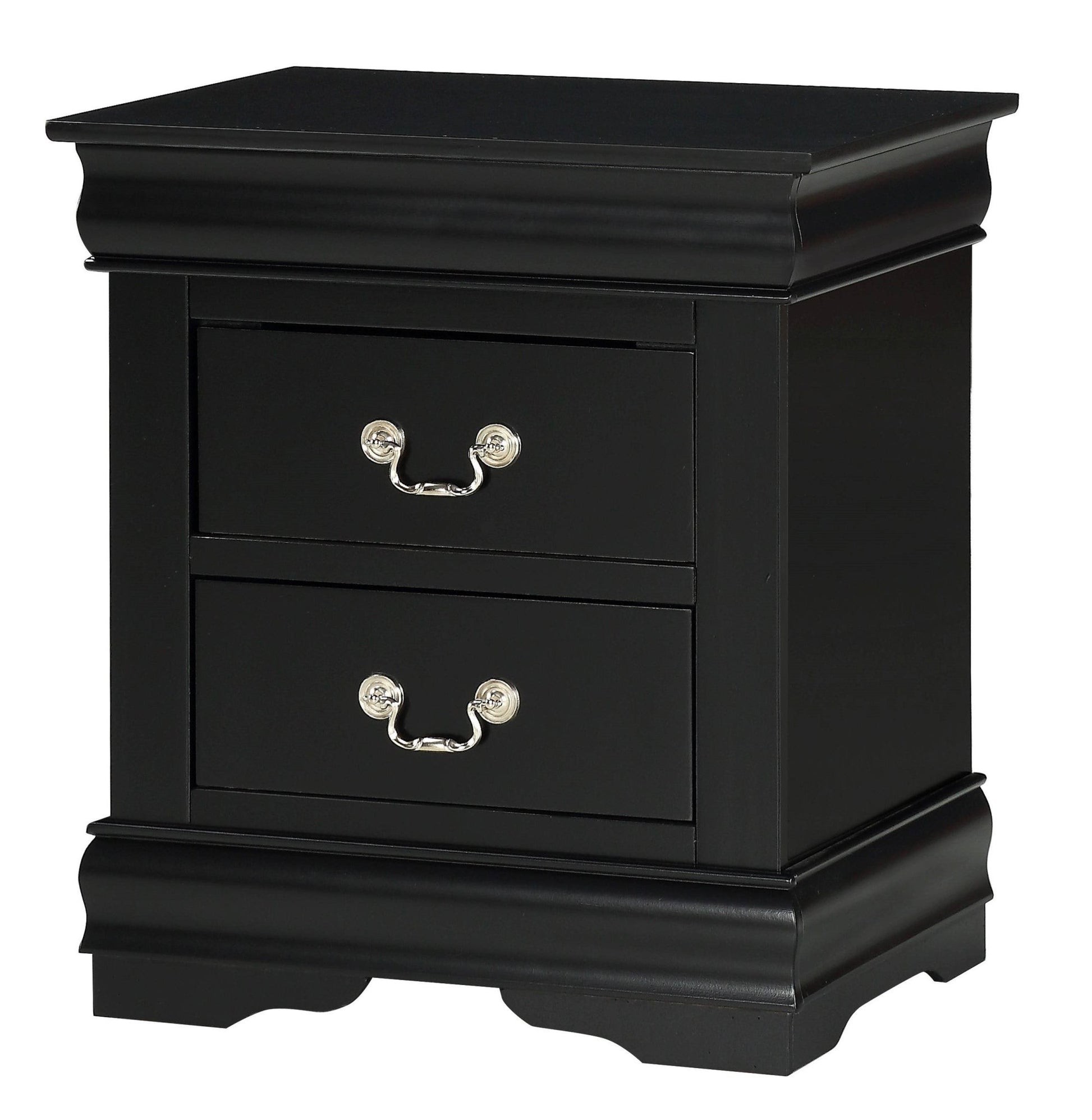 1pc Black Finish Two Drawers Louis Philip Nightstand Solid Wood Contemporary & Simple Style - 1st Choice Furniture Direct