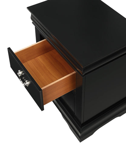 1pc Black Finish Two Drawers Louis Philip Nightstand Solid Wood Contemporary & Simple Style - 1st Choice Furniture Direct