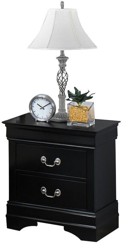 1pc Black Finish Two Drawers Louis Philip Nightstand Solid Wood Contemporary & Simple Style - 1st Choice Furniture Direct