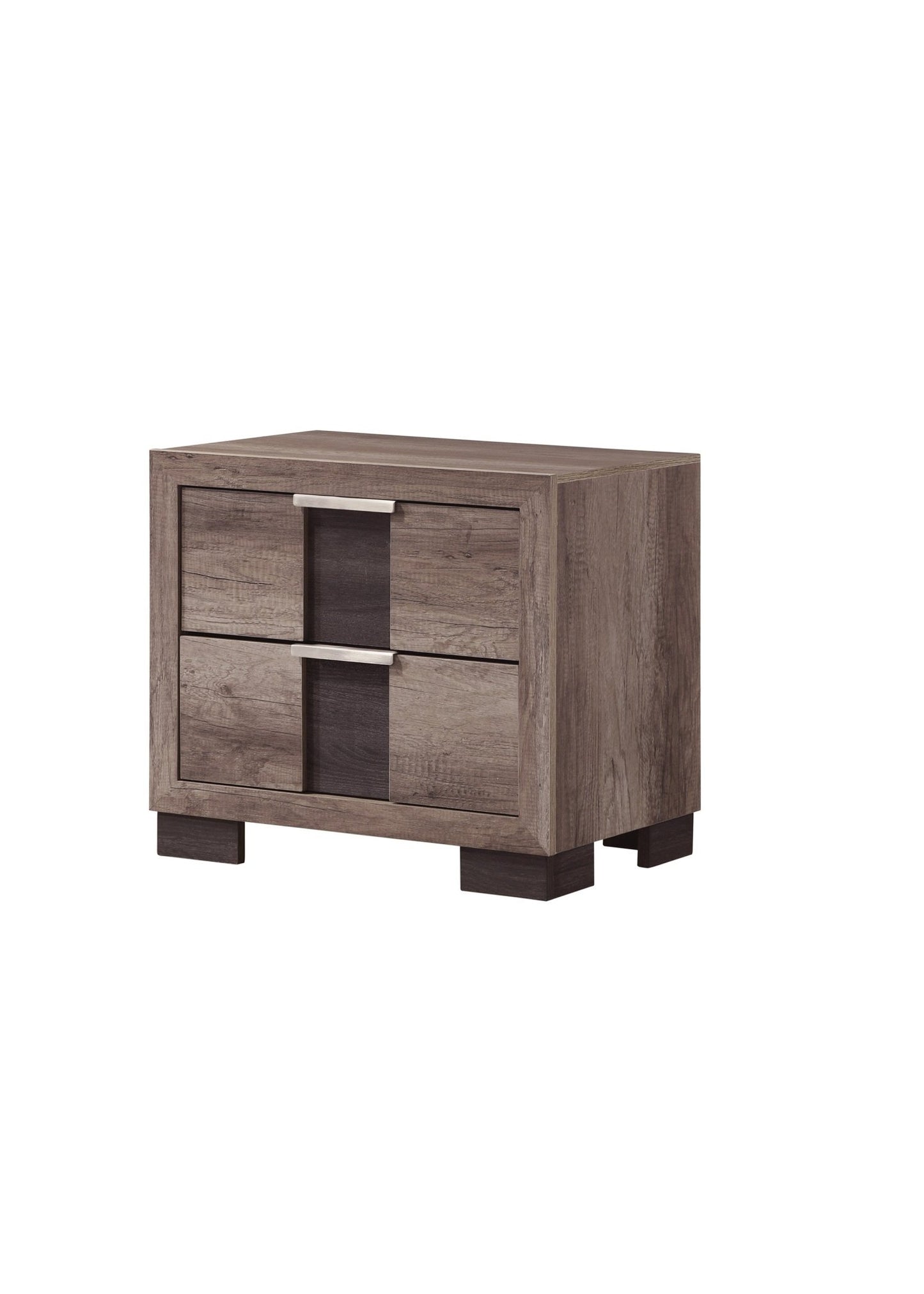 1pc Contemporary Rustic Brown Finish Nightstand Two Drawers Metal knobs Bedroom Wooden Furniture - 1st Choice Furniture Direct