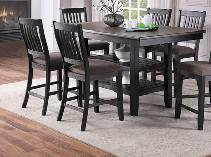 1pc Cunter Height Dining Table Dark Coffee Finish Kitchen Breakfast Dining Room Furniture Table w 2x Storage Shelve Rubber wood - 1st Choice Furniture Direct