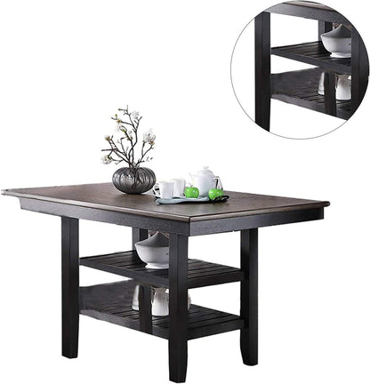 1pc Cunter Height Dining Table Dark Coffee Finish Kitchen Breakfast Dining Room Furniture Table w 2x Storage Shelve Rubber wood - 1st Choice Furniture Direct