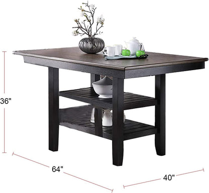 1pc Cunter Height Dining Table Dark Coffee Finish Kitchen Breakfast Dining Room Furniture Table w 2x Storage Shelve Rubber wood - 1st Choice Furniture Direct