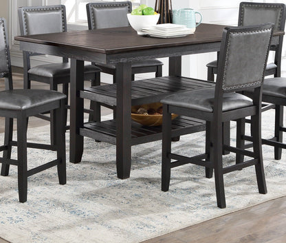 1pc Cunter Height Dining Table Dark Coffee Finish Kitchen Breakfast Dining Room Furniture Table w 2x Storage Shelve Rubber wood - 1st Choice Furniture Direct