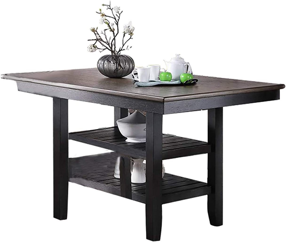 1pc Cunter Height Dining Table Dark Coffee Finish Kitchen Breakfast Dining Room Furniture Table w 2x Storage Shelve Rubber wood - 1st Choice Furniture Direct