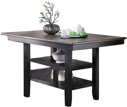 1pc Cunter Height Dining Table Dark Coffee Finish Kitchen Breakfast Dining Room Furniture Table w 2x Storage Shelve Rubber wood - 1st Choice Furniture Direct
