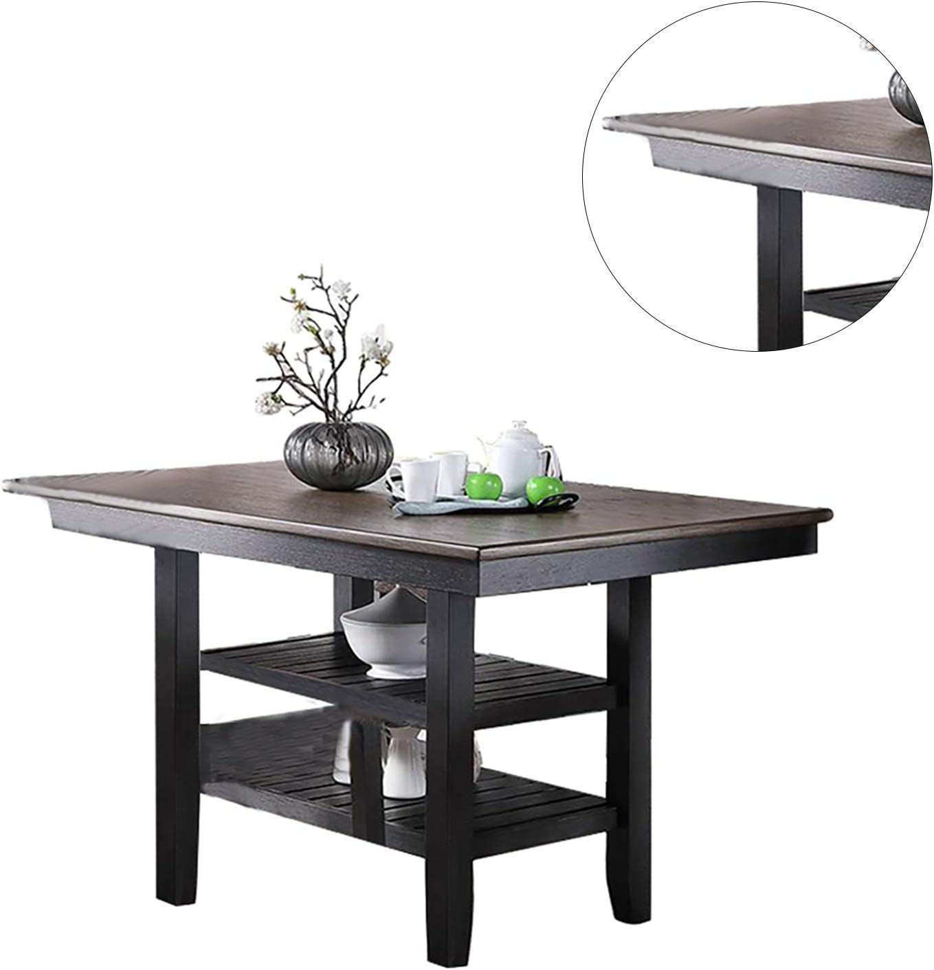 1pc Cunter Height Dining Table Dark Coffee Finish Kitchen Breakfast Dining Room Furniture Table w 2x Storage Shelve Rubber wood - 1st Choice Furniture Direct