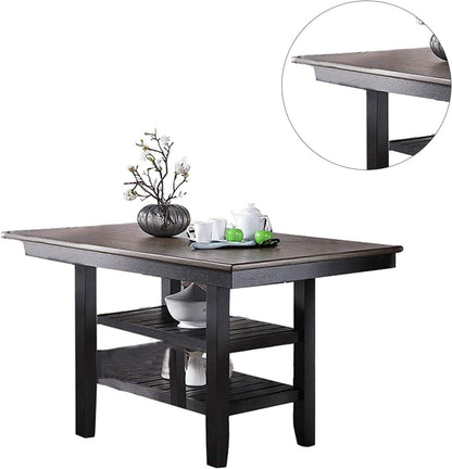 1pc Cunter Height Dining Table Dark Coffee Finish Kitchen Breakfast Dining Room Furniture Table w 2x Storage Shelve Rubber wood - 1st Choice Furniture Direct