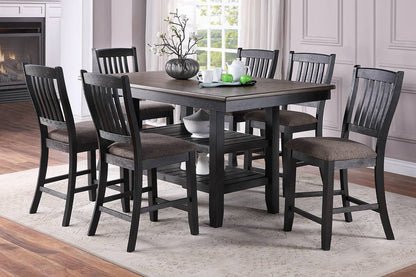 1pc Cunter Height Dining Table Dark Coffee Finish Kitchen Breakfast Dining Room Furniture Table w 2x Storage Shelve Rubber wood - 1st Choice Furniture Direct