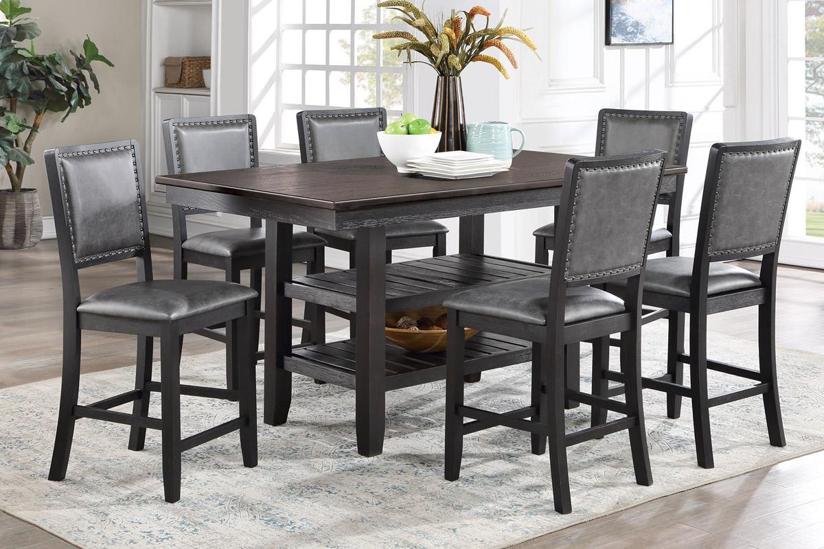 1pc Cunter Height Dining Table Dark Coffee Finish Kitchen Breakfast Dining Room Furniture Table w 2x Storage Shelve Rubber wood - 1st Choice Furniture Direct