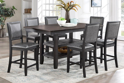 1pc Cunter Height Dining Table Dark Coffee Finish Kitchen Breakfast Dining Room Furniture Table w 2x Storage Shelve Rubber wood - 1st Choice Furniture Direct