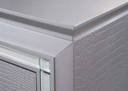 1pc Modern & Glam Style Two Drawers Nightstand Solid Wood w Built - in Night Light Silver Crocodile Finish Bedroom Furniture - 1st Choice Furniture Direct