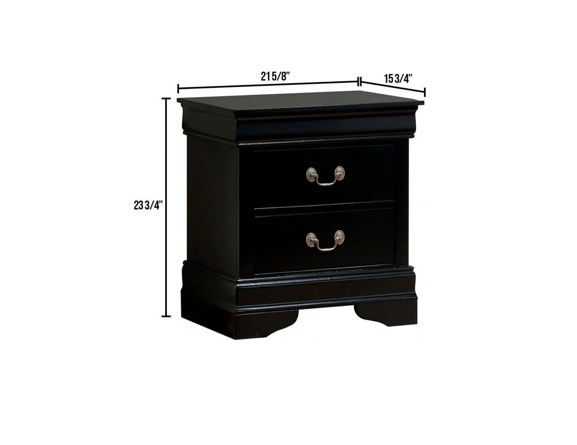 1pc Nightstand Black Louis Philippe Solid wood English Dovetail Construction Antique Nickle Hanging Pulls - 1st Choice Furniture Direct
