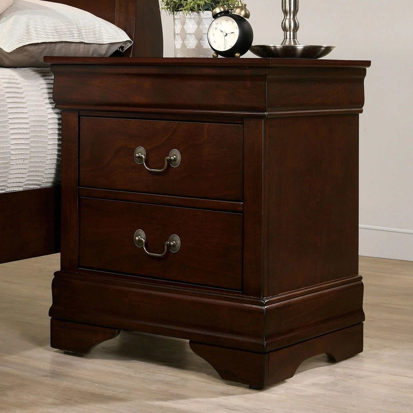 1pc Nightstand Cherry Finish Louis Philippe Solid wood English Dovetail Construction Antique Nickle Hanging Pulls - 1st Choice Furniture Direct