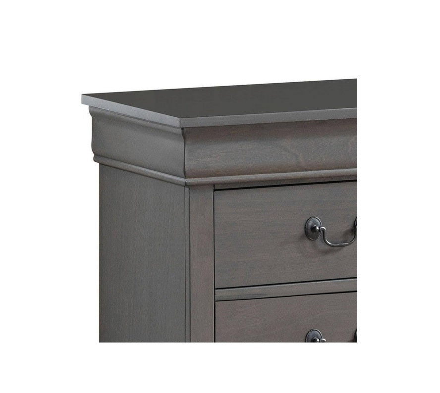 1pc Nightstand Gray Louis Philippe Solid wood English Dovetail Construction Antique Nickle Hanging Pulls - 1st Choice Furniture Direct