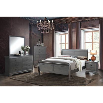1pc Nightstand Gray Louis Philippe Solid wood English Dovetail Construction Antique Nickle Hanging Pulls - 1st Choice Furniture Direct