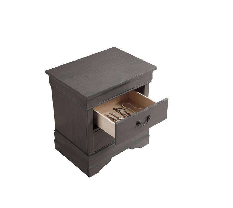 1pc Nightstand Gray Louis Philippe Solid wood English Dovetail Construction Antique Nickle Hanging Pulls - 1st Choice Furniture Direct