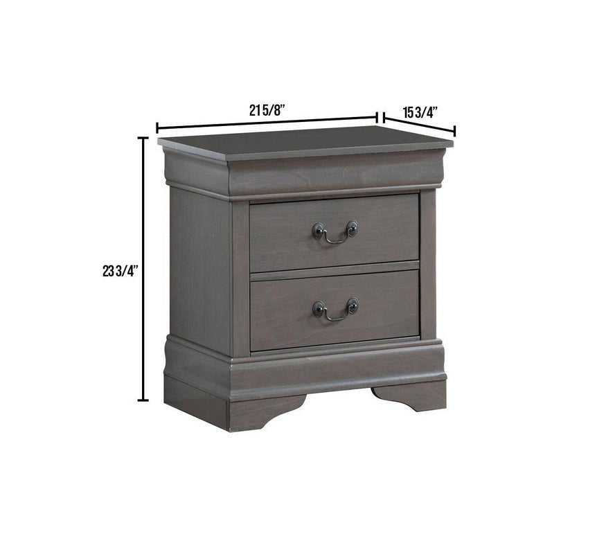 1pc Nightstand Gray Louis Philippe Solid wood English Dovetail Construction Antique Nickle Hanging Pulls - 1st Choice Furniture Direct