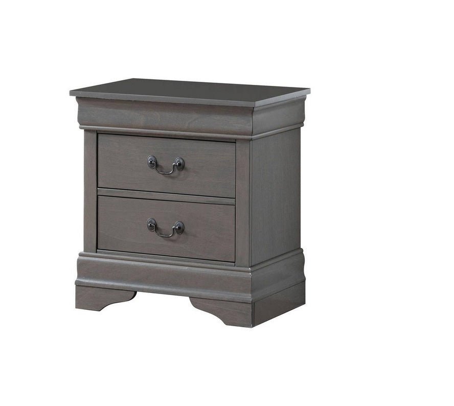 1pc Nightstand Gray Louis Philippe Solid wood English Dovetail Construction Antique Nickle Hanging Pulls - 1st Choice Furniture Direct