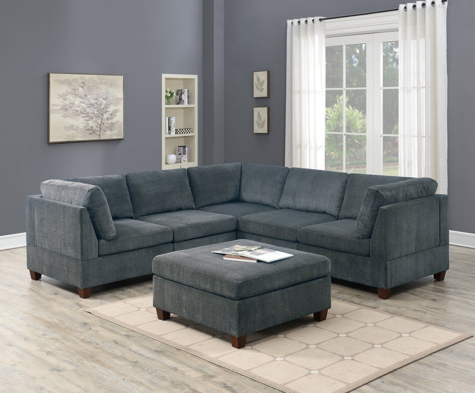 1pc OTTOMAN ONLY Grey Chenille Fabric Cocktail OTTOMAN Cushion Seat Living Room Furniture - 1st Choice Furniture Direct