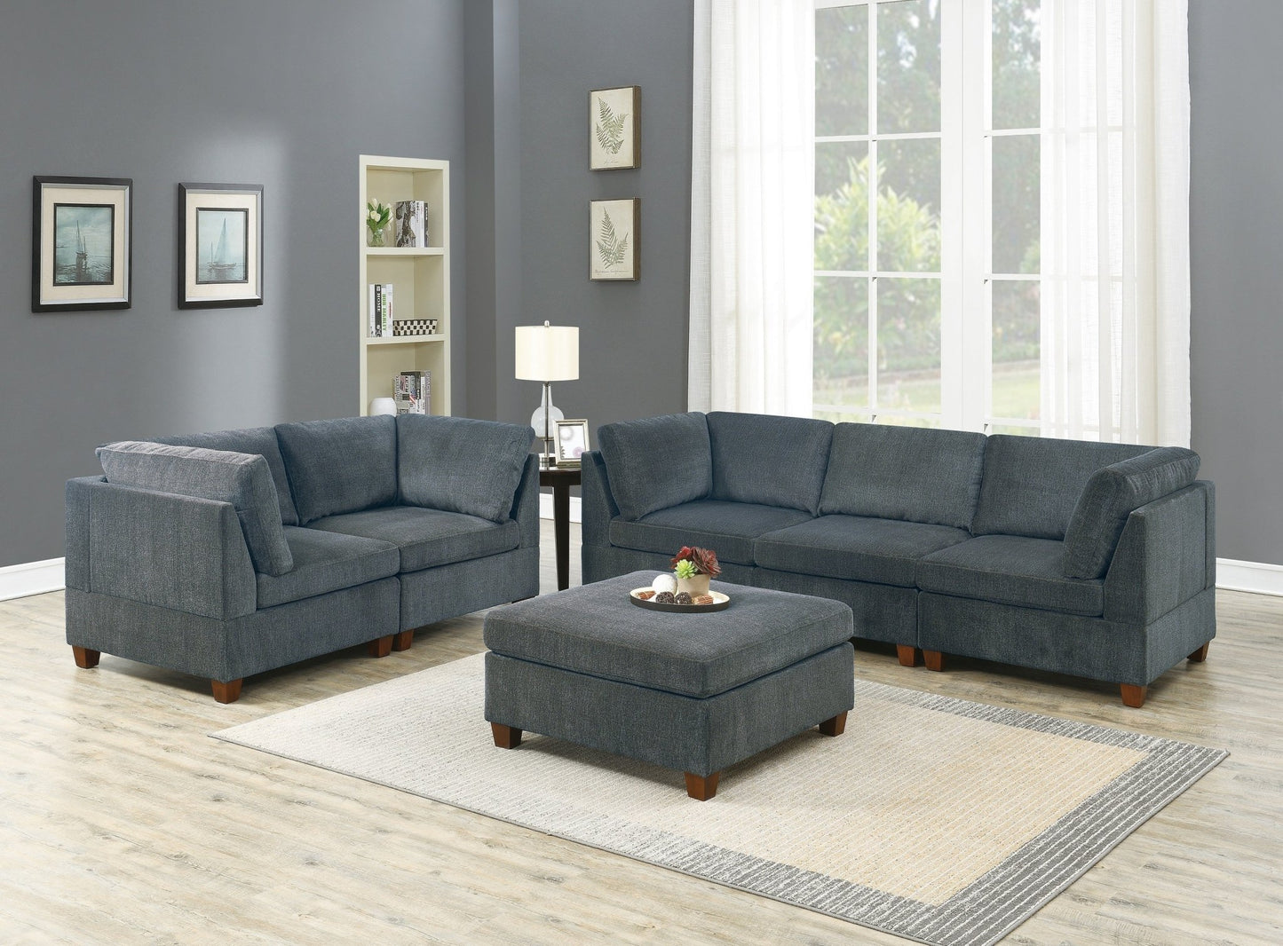 1pc OTTOMAN ONLY Grey Chenille Fabric Cocktail OTTOMAN Cushion Seat Living Room Furniture - 1st Choice Furniture Direct