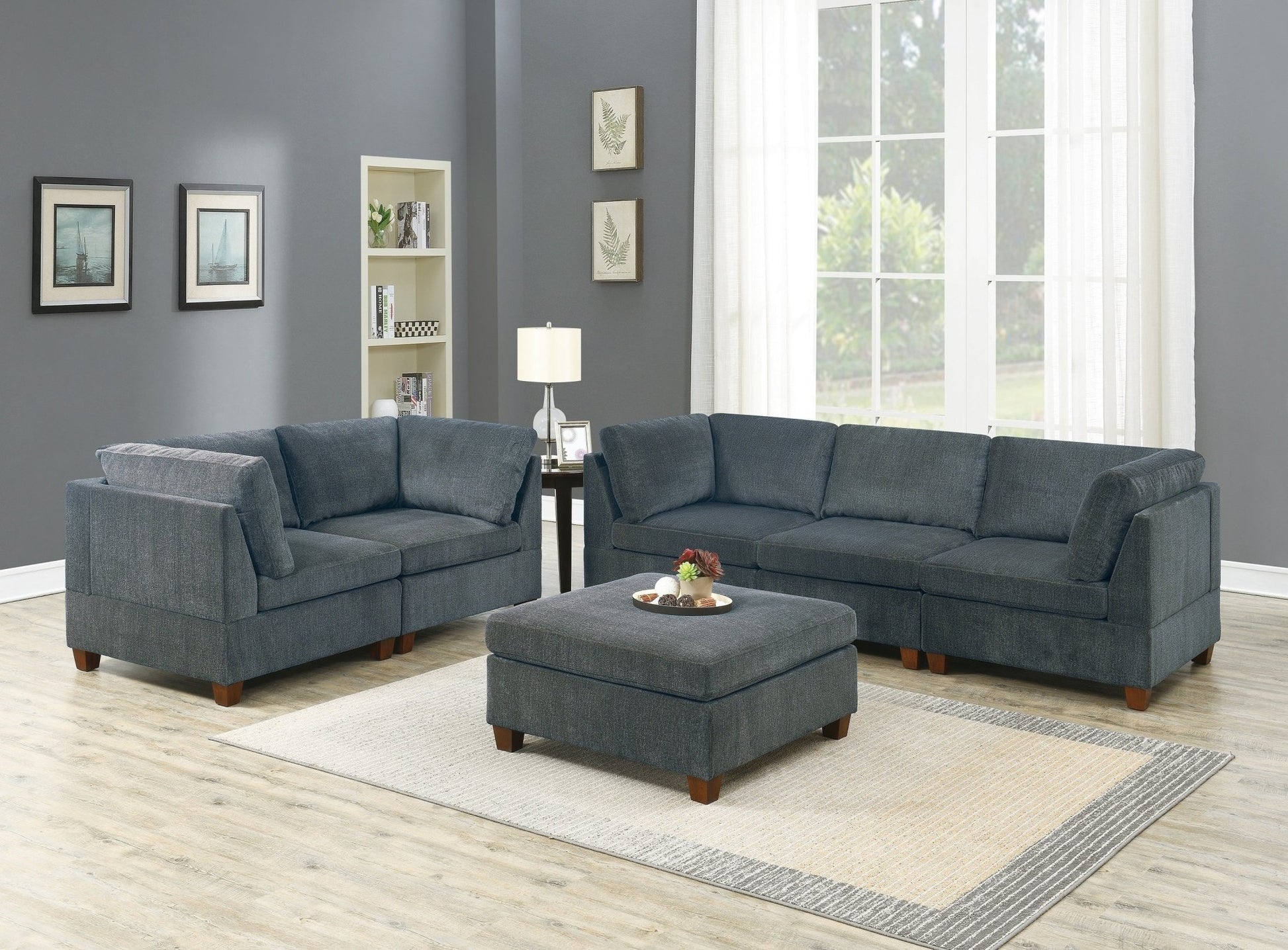 1pc OTTOMAN ONLY Grey Chenille Fabric Cocktail OTTOMAN Cushion Seat Living Room Furniture - 1st Choice Furniture Direct