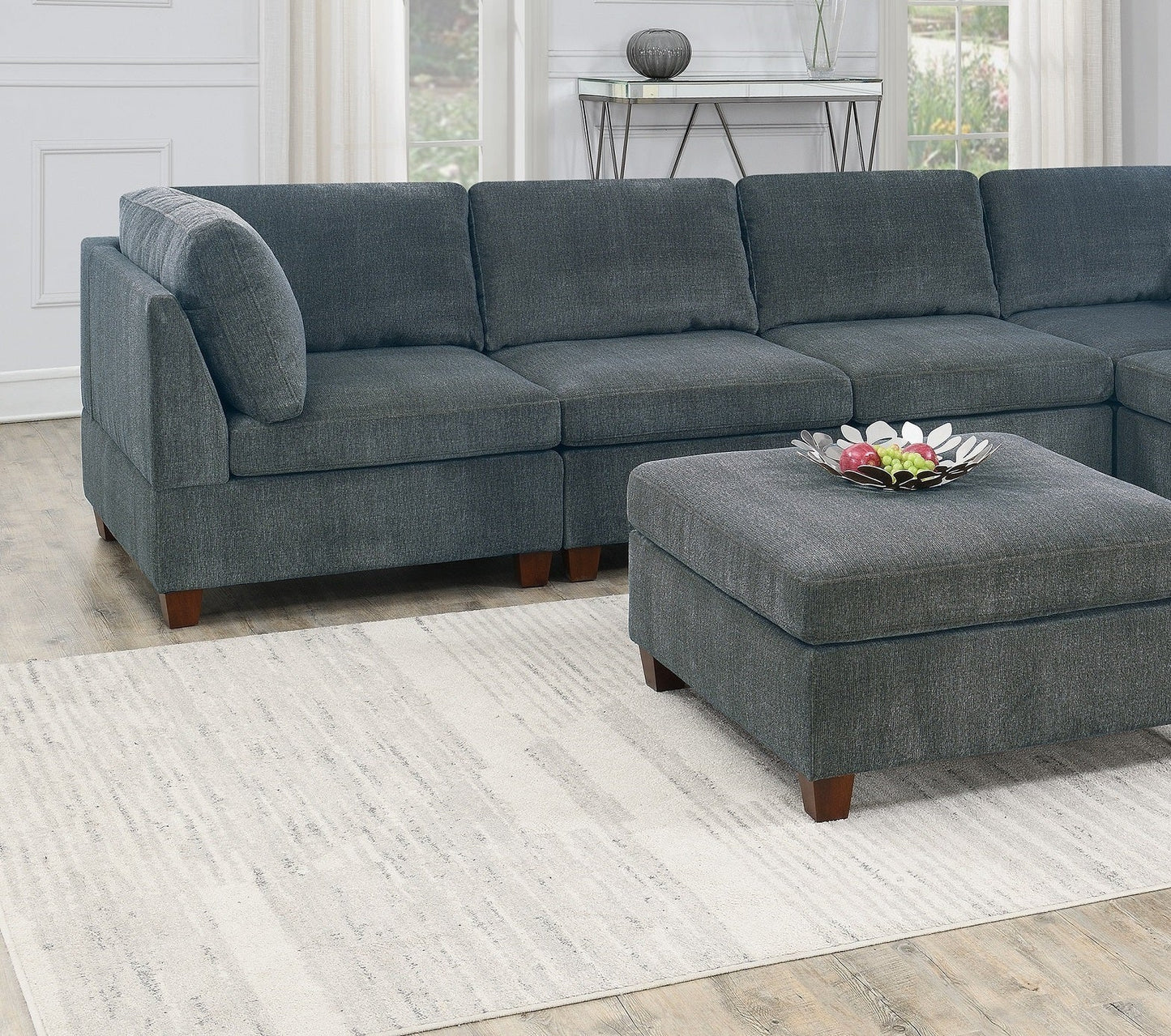 1pc OTTOMAN ONLY Grey Chenille Fabric Cocktail OTTOMAN Cushion Seat Living Room Furniture - 1st Choice Furniture Direct