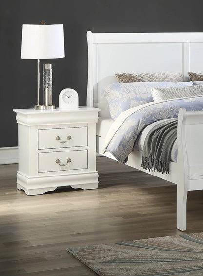 1pc White Finish Two Drawers Louis Philip Nightstand Solid Wood Contemporary & Simple Style - 1st Choice Furniture Direct