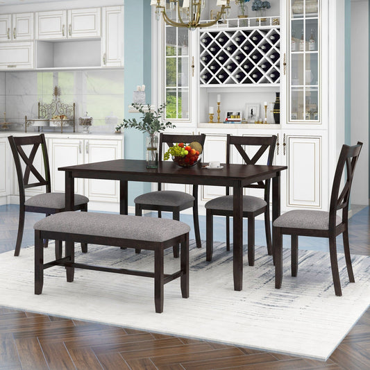 1st Choice Furniture Direct 1st Choice 6pc Kitchen Dining Table Wooden Rectangular Set in Espresso