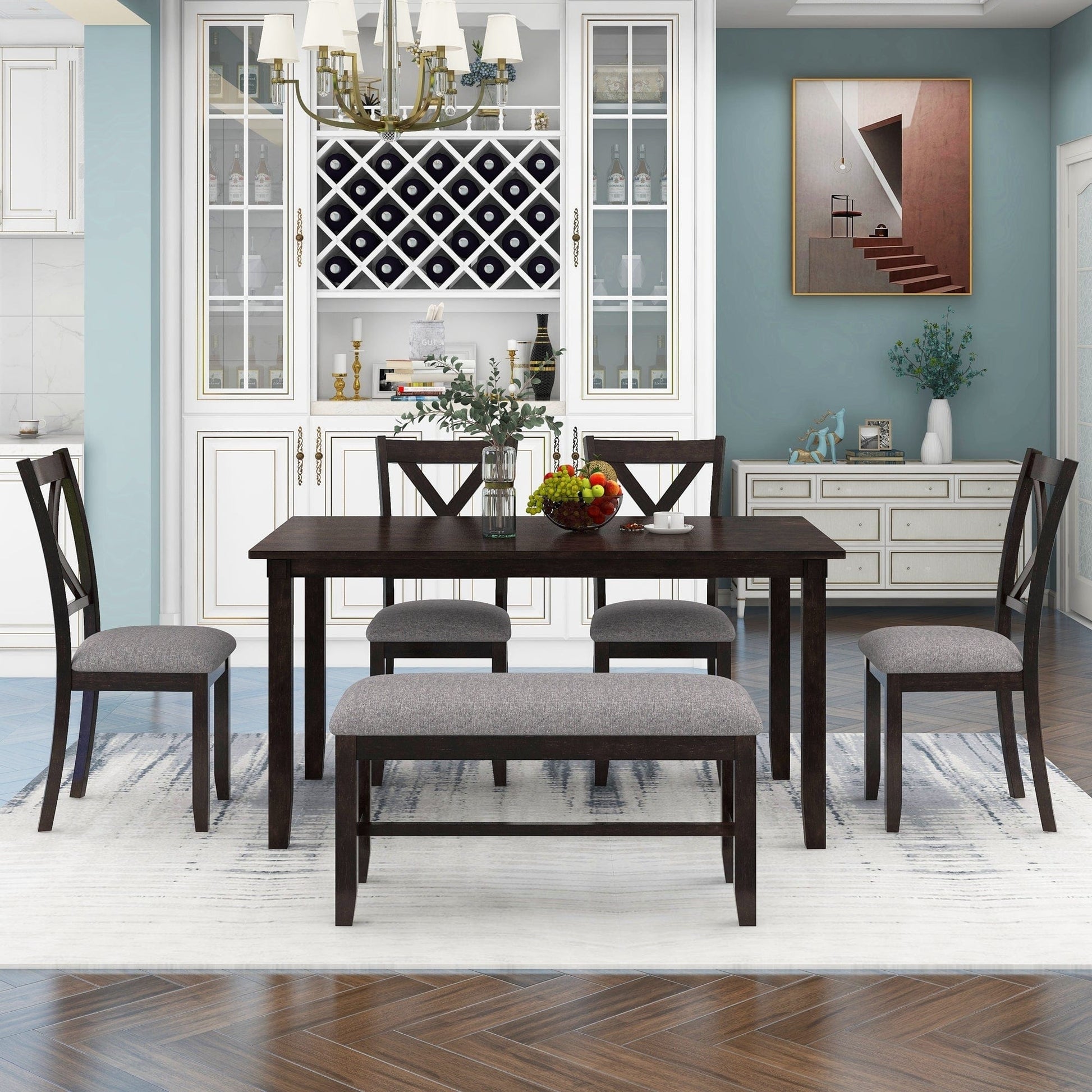 1st Choice Furniture Direct 1st Choice 6pc Kitchen Dining Table Wooden Rectangular Set in Espresso
