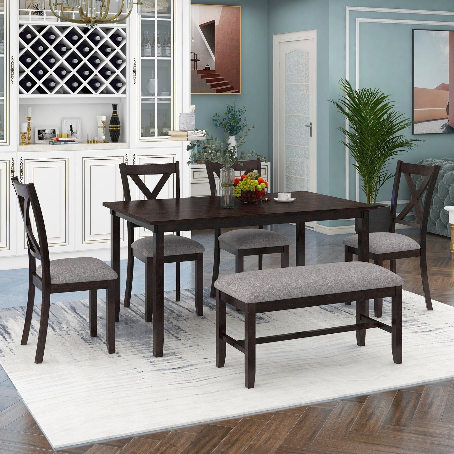 1st Choice Furniture Direct 1st Choice 6pc Kitchen Dining Table Wooden Rectangular Set in Espresso