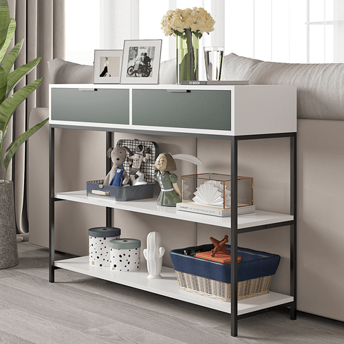 1st Choice Furniture Direct 1st Choice Louie White/Green Wood Console Table with Drawers & Shelves