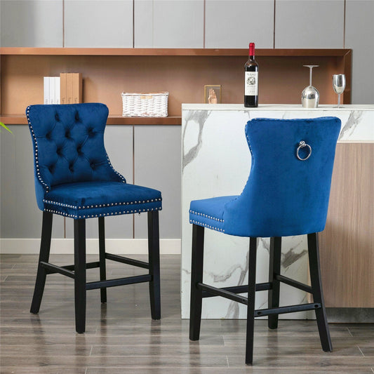 1st Choice Furniture Direct 1st Choice Modern Velvet Upholstered Barstools in Blue - Set of 2