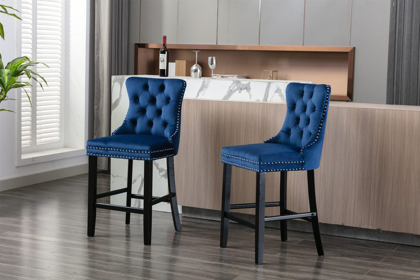 1st Choice Furniture Direct 1st Choice Modern Velvet Upholstered Barstools in Blue - Set of 2