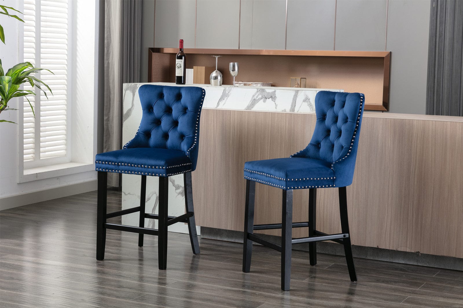 1st Choice Furniture Direct 1st Choice Modern Velvet Upholstered Barstools in Blue - Set of 2
