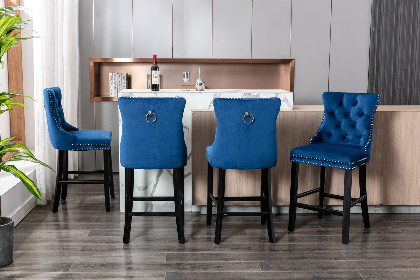 1st Choice Furniture Direct 1st Choice Modern Velvet Upholstered Barstools in Blue - Set of 2